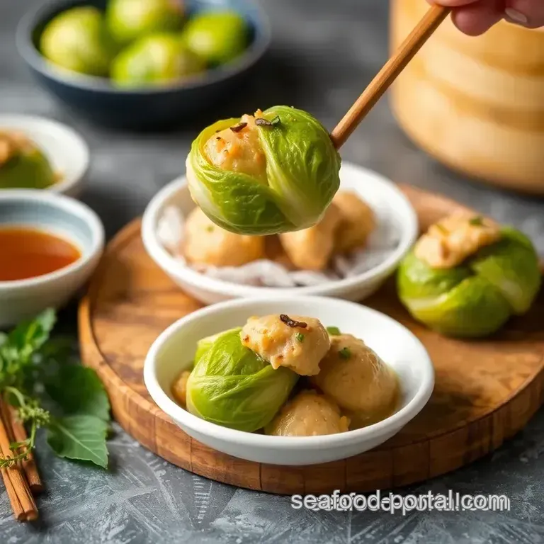 Steam Brussels Sprouts Chicken Siomay Delight presentation