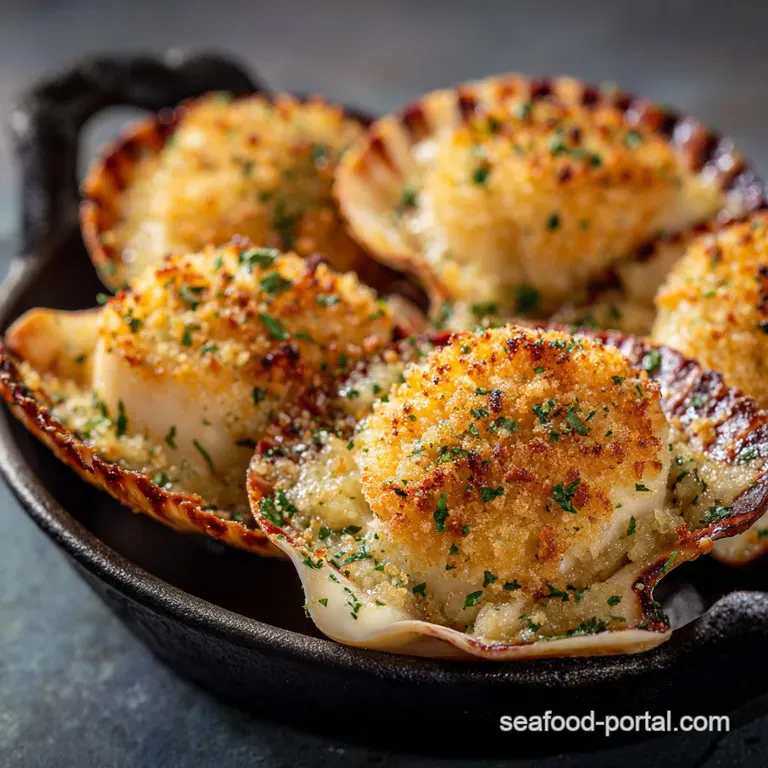 Butter Parmesan Baked Scallops: Garlic Herb Crusted (Ready in 18 Mins) presentation