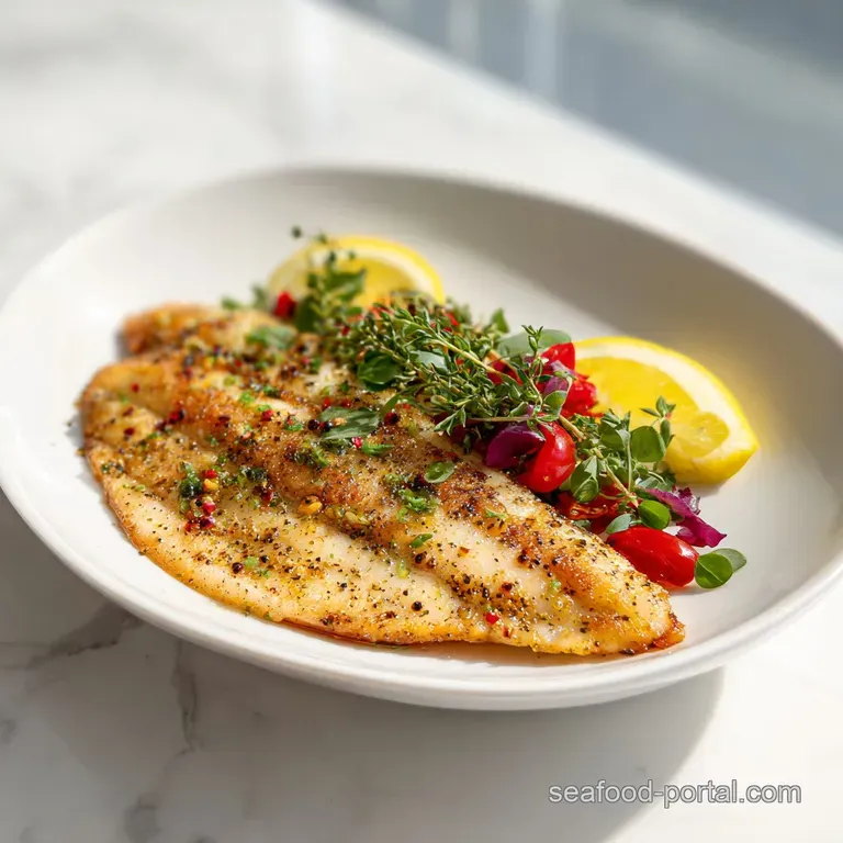 Lemon pepper tilapia artfully plated with vibrant green asparagus spears and a bright yellow lemon wedge on crisp white ch...