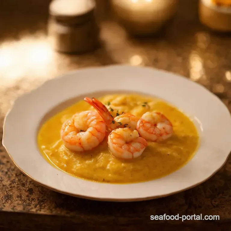 Calvados Cream Shrimp with Apple & White Chocolate presentation