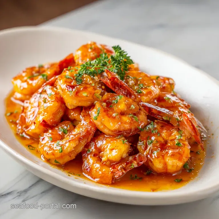 Elegant plate of plump shrimp swimming in savory brown sauce, nestled beside a mound of fluffy white rice and vibrant gree...