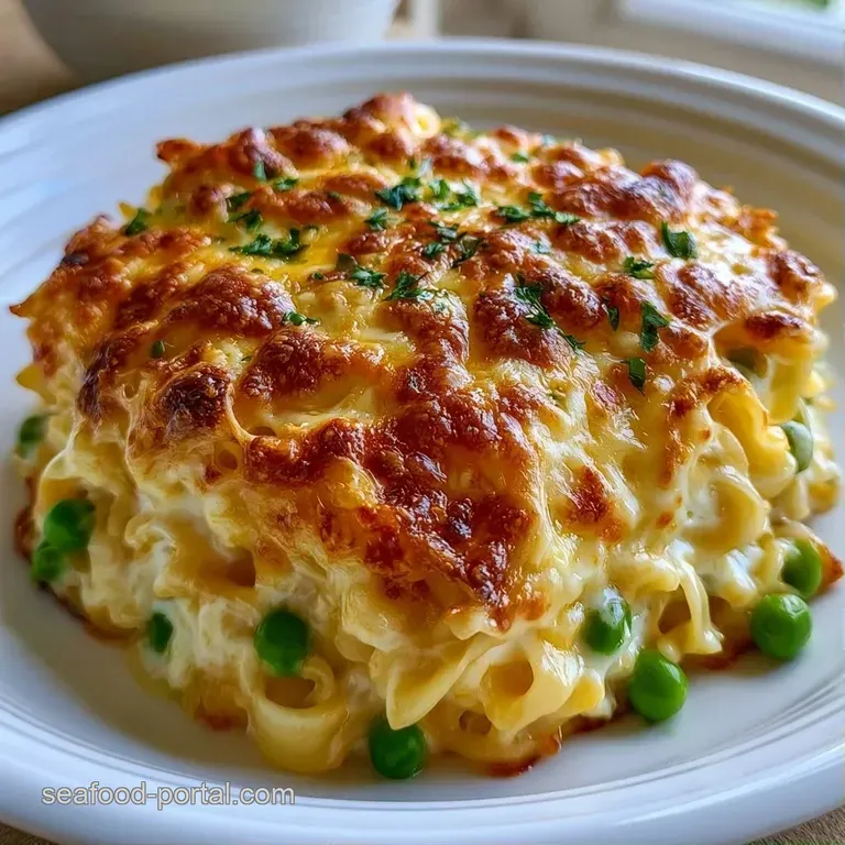 A creamy scoop of cheesy pasta with golden-brown edges served on a white porcelain plate with fresh parsley.