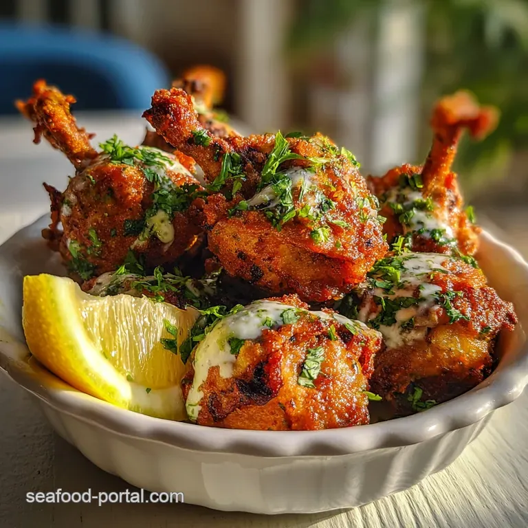 Three vibrant, glazed chicken lollipops propped against each other, hinting at a crisp exterior and a promise of succulent...