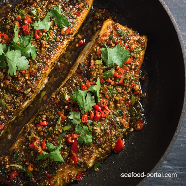 Chili Coriander Baked Seabass with Sesame Rice presentation