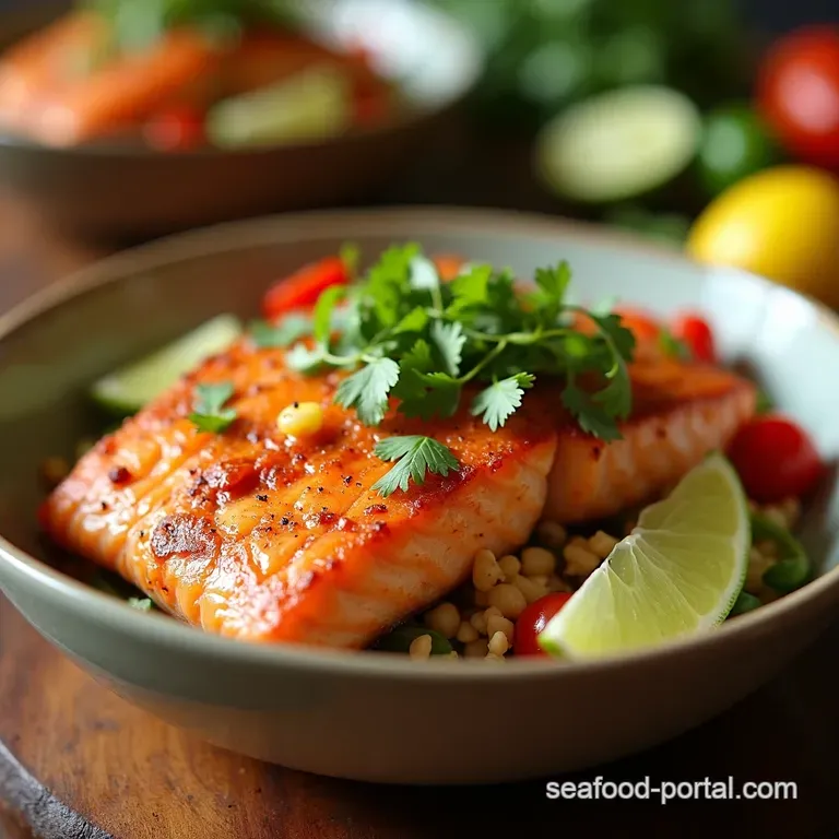 Chili Lime Salmon Bowls Taste the Tropical Sunshine presentation