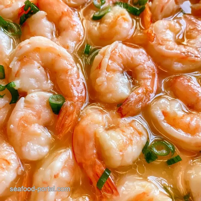 Elegant white ceramic bowl filled with translucent broth, pink seafood, and a sprinkle of bright green herbs on top.