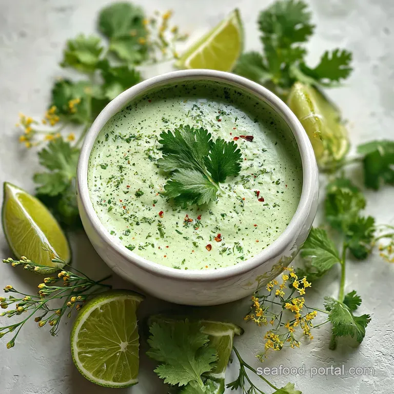 Delicate drizzle of cilantro lime crema cascading down a stack of warm tortillas. Inviting, herbaceous, and creamy.