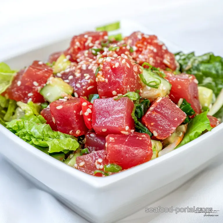 Poke Fish Salad: Classic Ahi Tuna Bowl presentation
