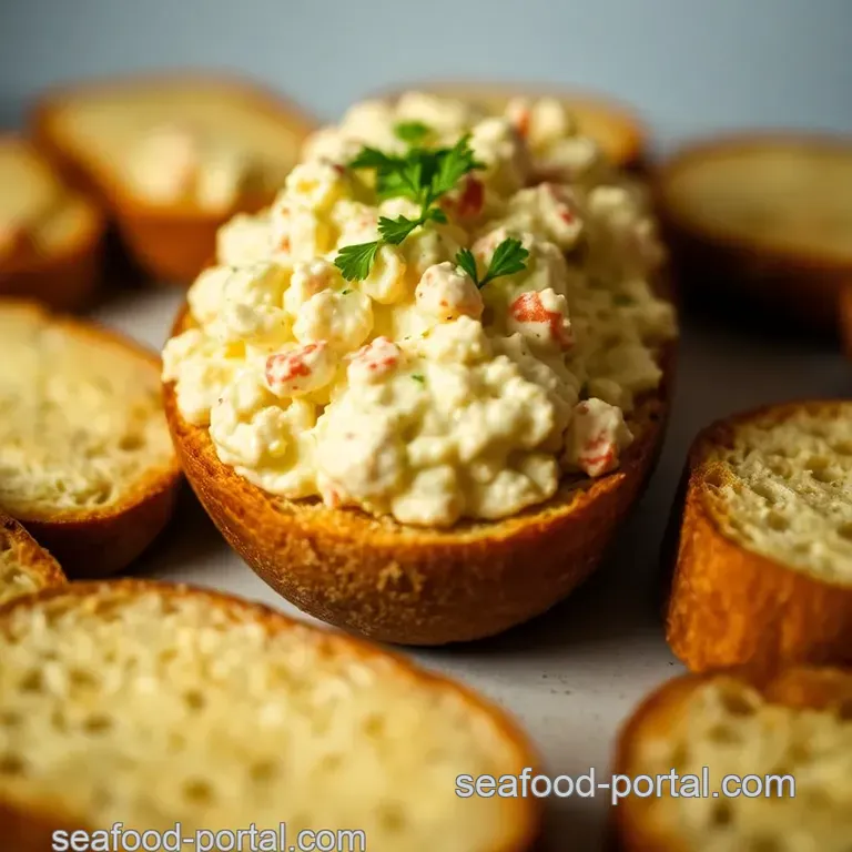 Classic Crabbies: Savory Crab Spread on Toasted Baguette presentation