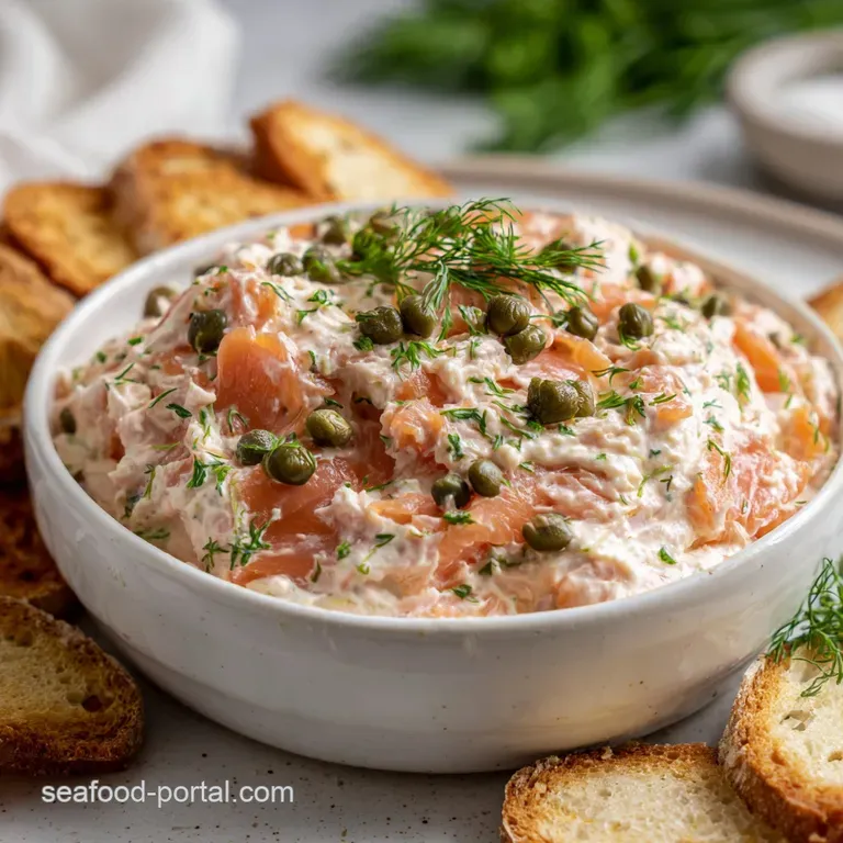 Smoked Salmon Dip: Classic Creamy with Dill Capers presentation