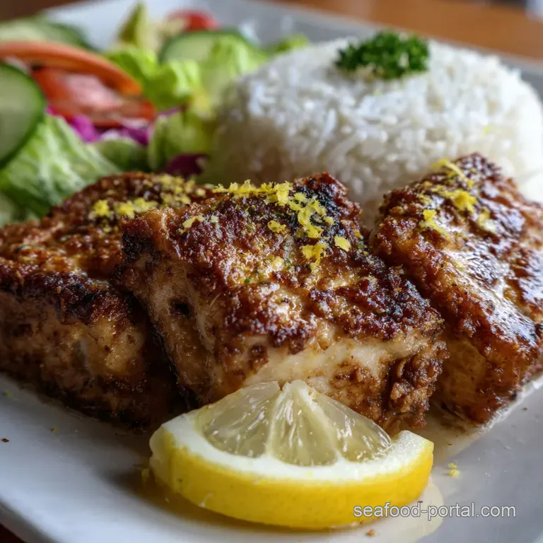 Classic Crispy Fried Mahi Mahi with Lemon Zest Dusting presentation