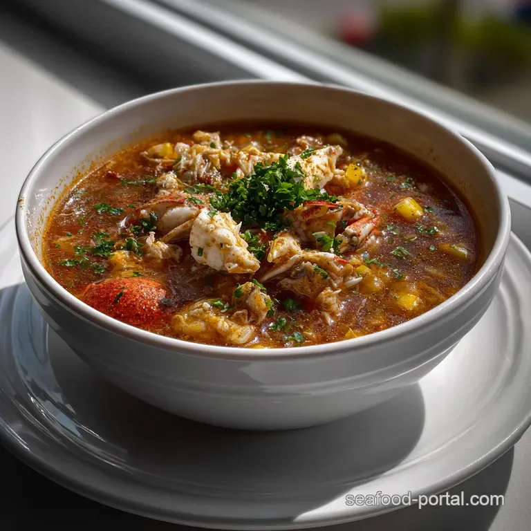 Classic Maryland Crab Soup with Old Bay Flavor presentation