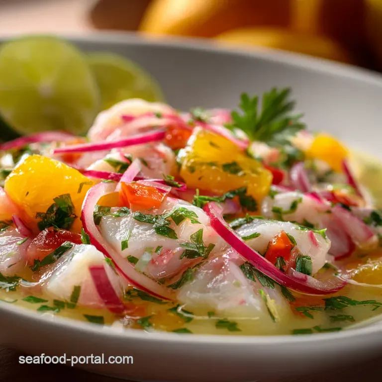 Classic Peruvian Ceviche with Tigers Milk presentation