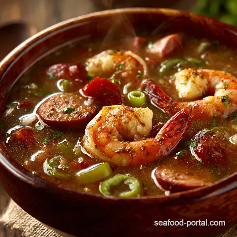 Shrimp and Sausage Gumbo: a Classic Deep South Recipe with Smoked Andouille presentation