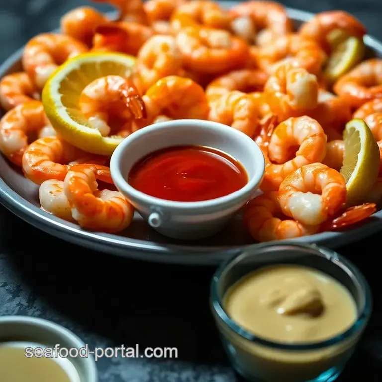 Classic Shrimp Cocktail Platter with Zesty Dipping Sauces presentation