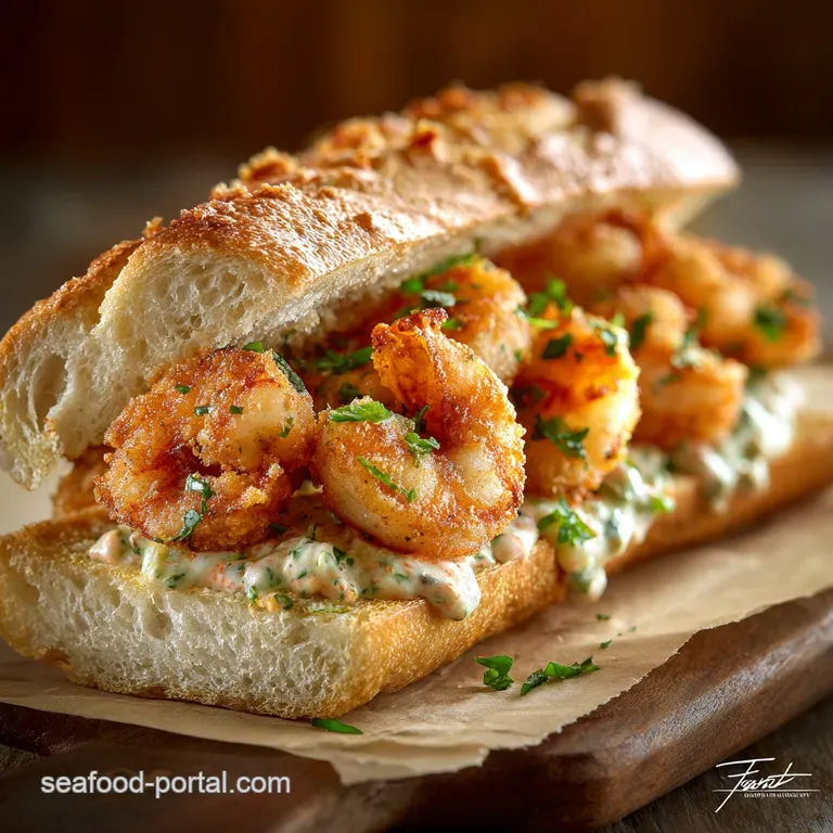 Classic Fried Shrimp Po Boy with Zesty Creole Remoulade presentation