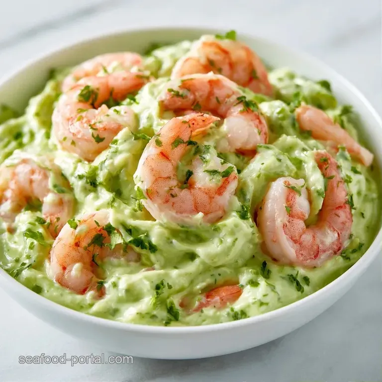 Plump pink shrimp arranged over a bed of crisp mixed greens and sliced avocado on a minimalist white ceramic plate.