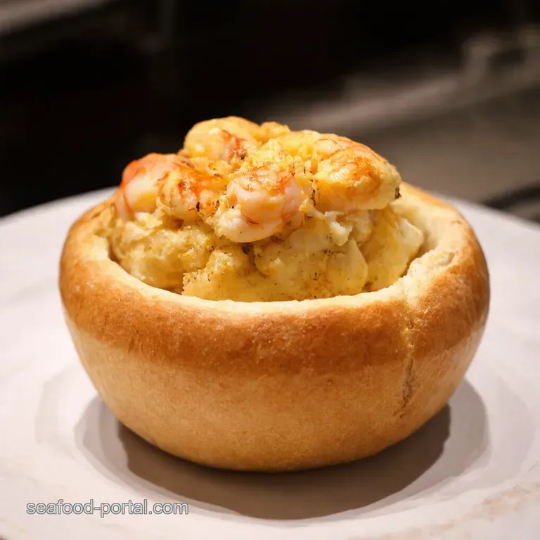 Coastal Catch Creamy Seafood Stuffed Sourdough Bread Bowl presentation