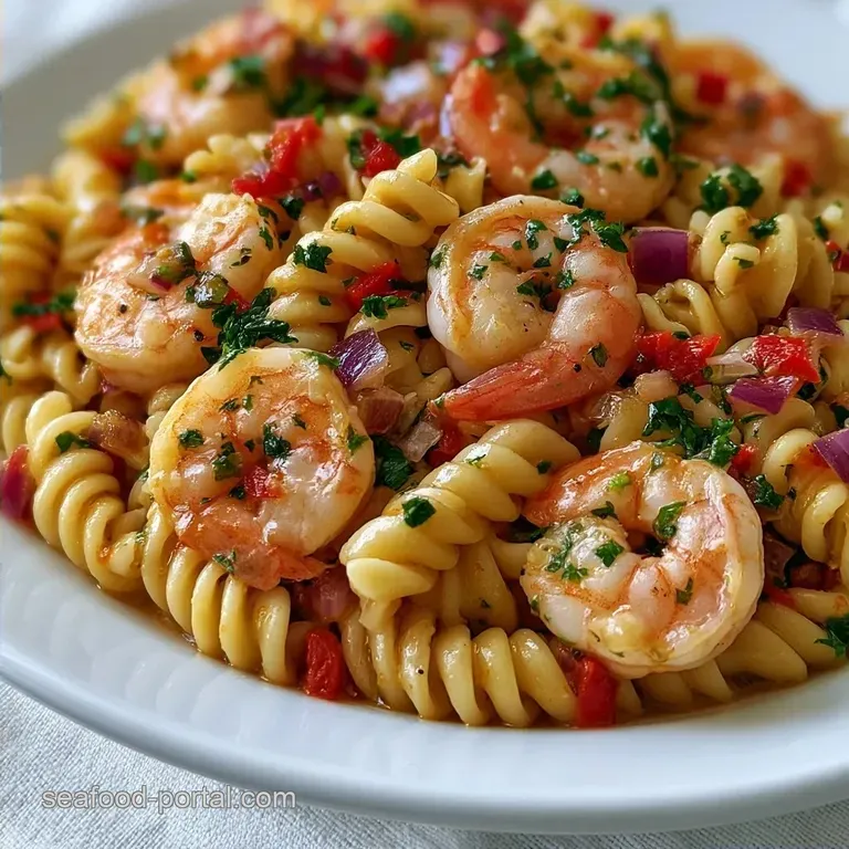 Cold Pasta Salad with Shrimp and Red Bell Pepper