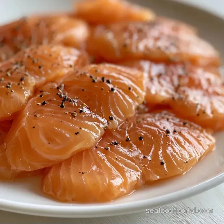 Elegant swirls of pink salmon on a white plate with briny capers, red onion, and creamy white cheese dollops.