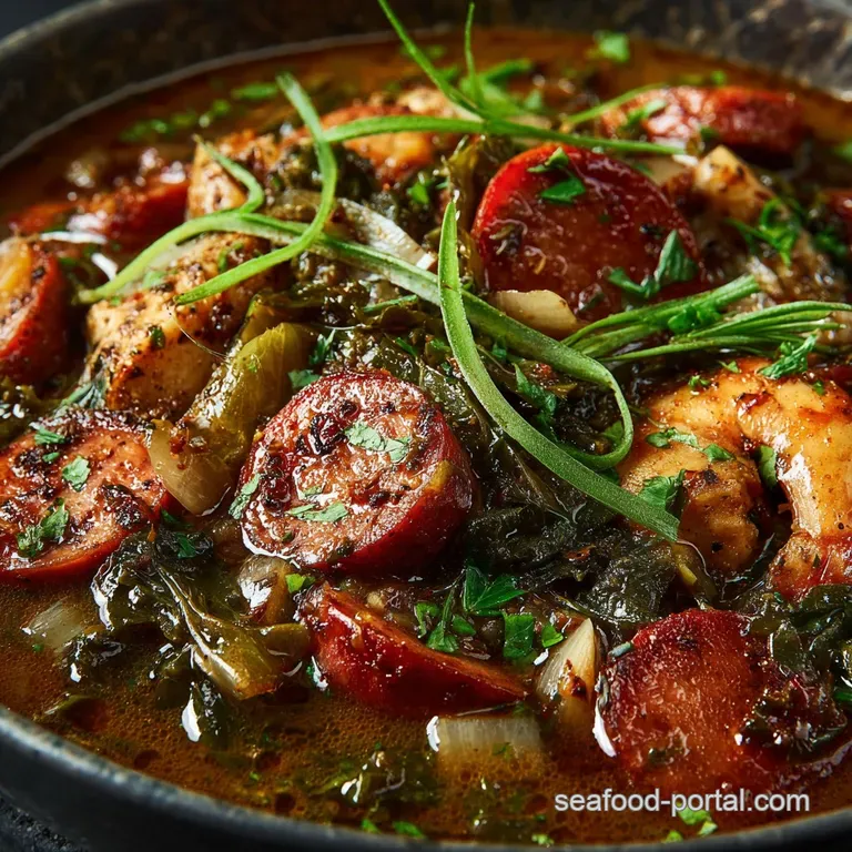 Collard Green Gumbo: the Ultimate Hearty Sausage and Chicken Stew presentation