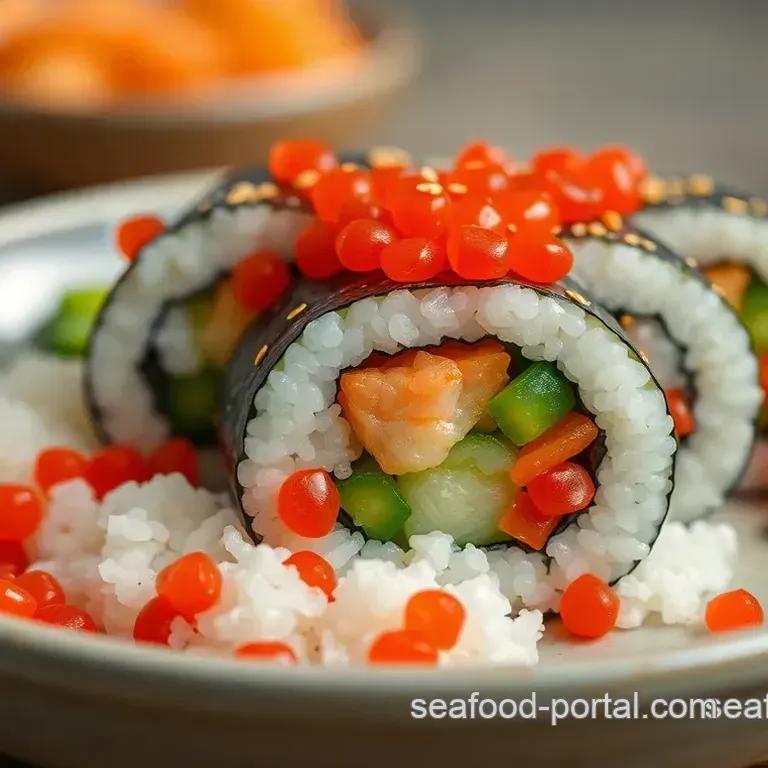 Colorful Sushi Roll with Flying Fish Roe