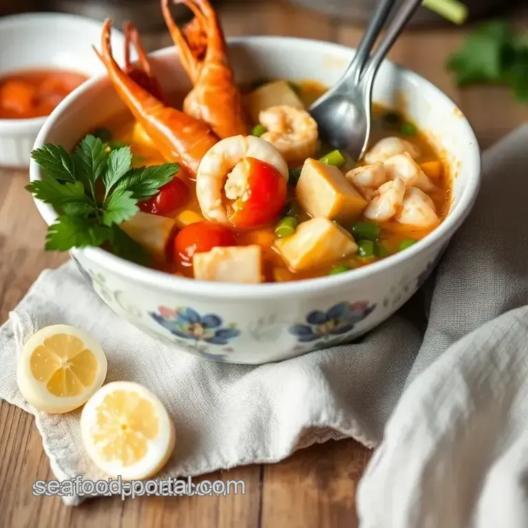 Sinigang na Seafood: A Tangy Filipino Delight with Fresh Veggies presentation