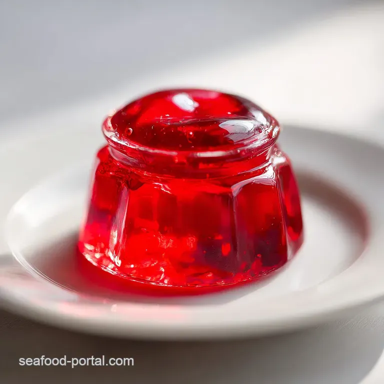 A glistening dollop of translucent reddish-gold jelly on a crisp buttered toast point with a tiny mint leaf