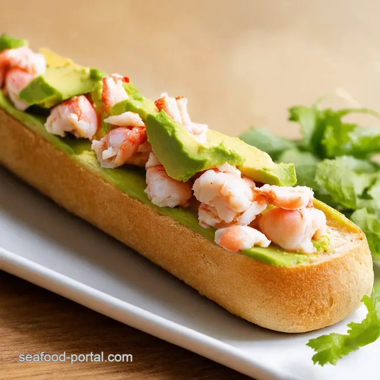 Crabstick Avocado Baguette a Seaside Snack presentation
