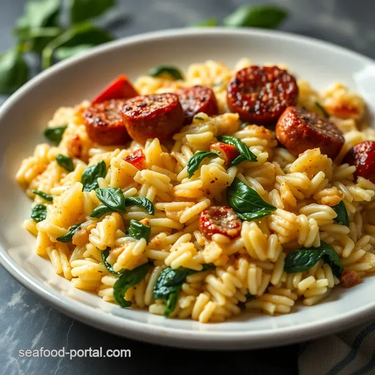 Creamy Baked Rice with Sausage and Spinach