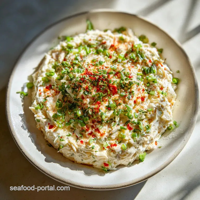 Scoops of creamy crab dip arranged on crackers, garnished with parsley, ready for dipping.