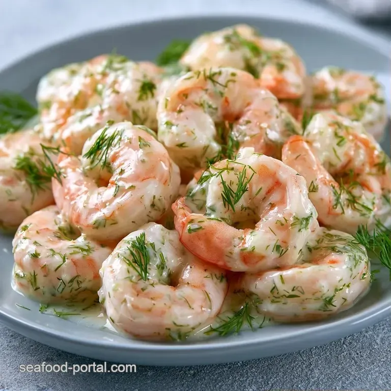 Chilled shrimp salad nested on a bed of crisp butter lettuce with a lemon wedge and a sprig of fresh dill