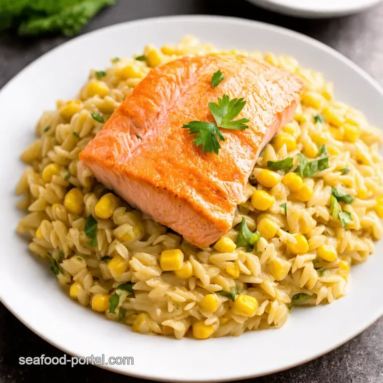 Creamy Dreamy Salmon Sweet Corn Orzo presentation