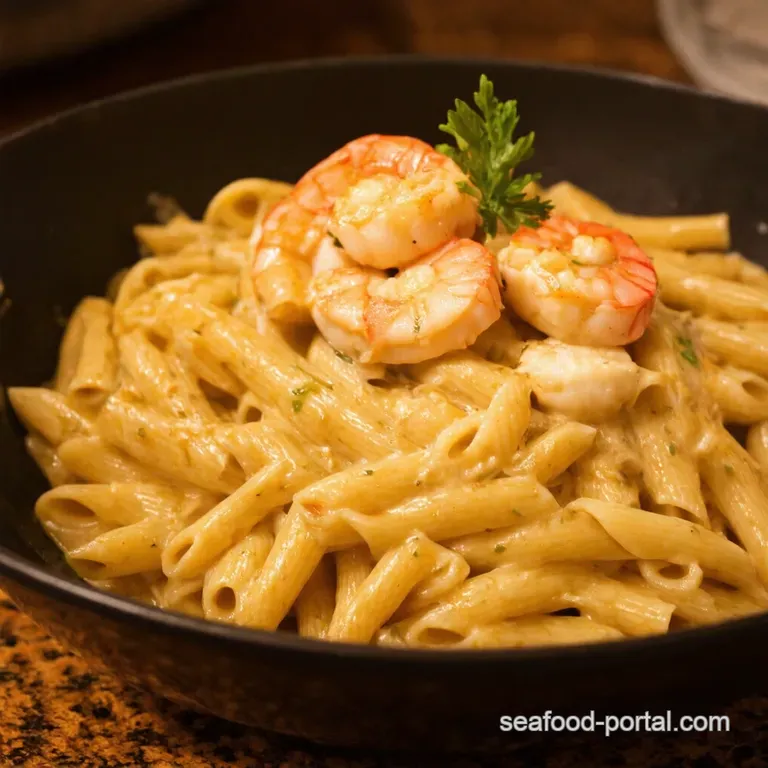 Creamy Garlic Seafood Pasta presentation