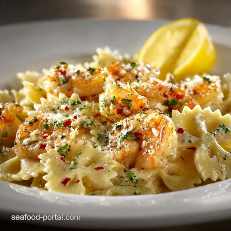 Shrimp and Bowtie Pasta: Creamy Lemon-Garlic Farfalle presentation