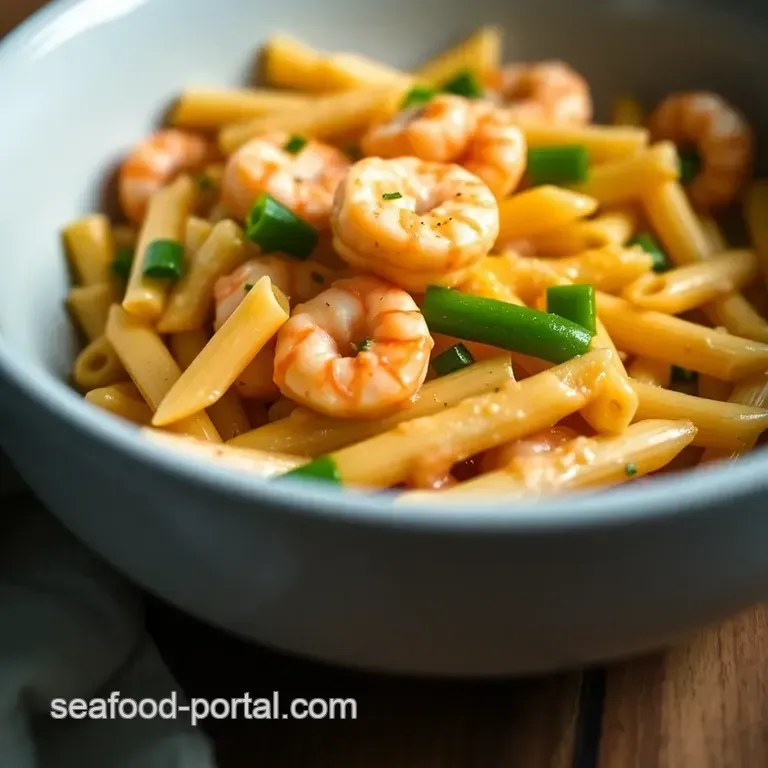 Creamy Shrimp and Peppers Penne presentation