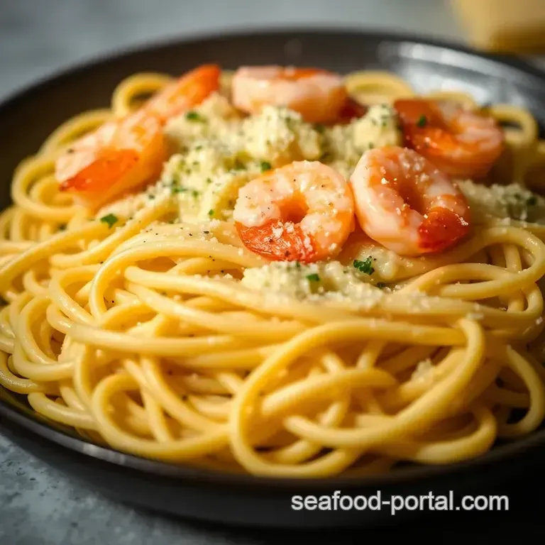 Creamy Shrimp Fettuccine Alfredo: a Seafood Delight presentation