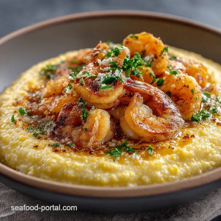 The Ultimate Creamy Cheese Grits with Spicy BaconButter Shrimp