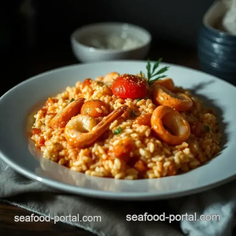 Creamy Tomato Seafood Risotto presentation