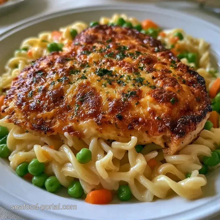 Creamy pasta topped with toasted crumbs on a white porcelain plate, garnished with a sprig of fresh green parsley.