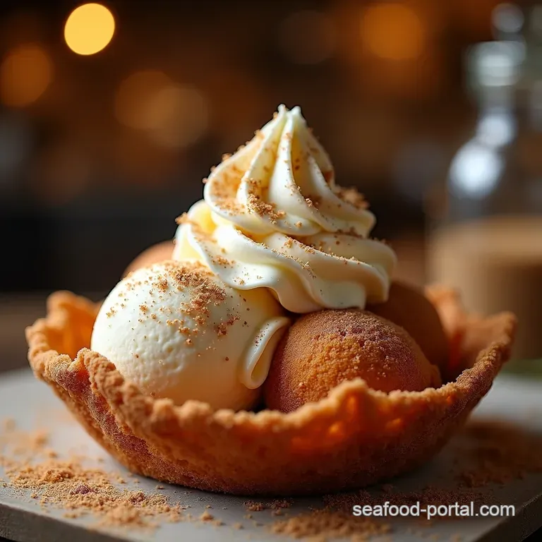 The Frozen Firework Perfectly Crisp Fried Ice Cream with Cinnamon Sugar Crunch presentation