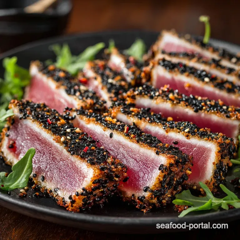 Crispy Airfried Ahi Tuna: Sesame-Crusted Steaks with a Rare Center presentation