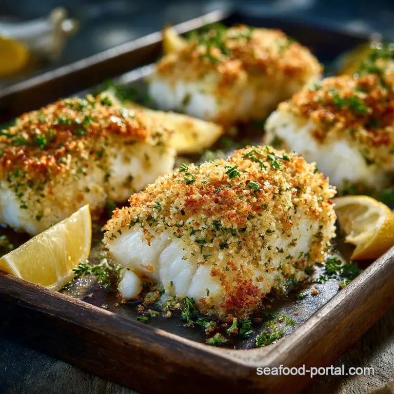 Crispy Baked Cod with Lemon-Herb Panko Crust (Guilt-Free Fry) presentation