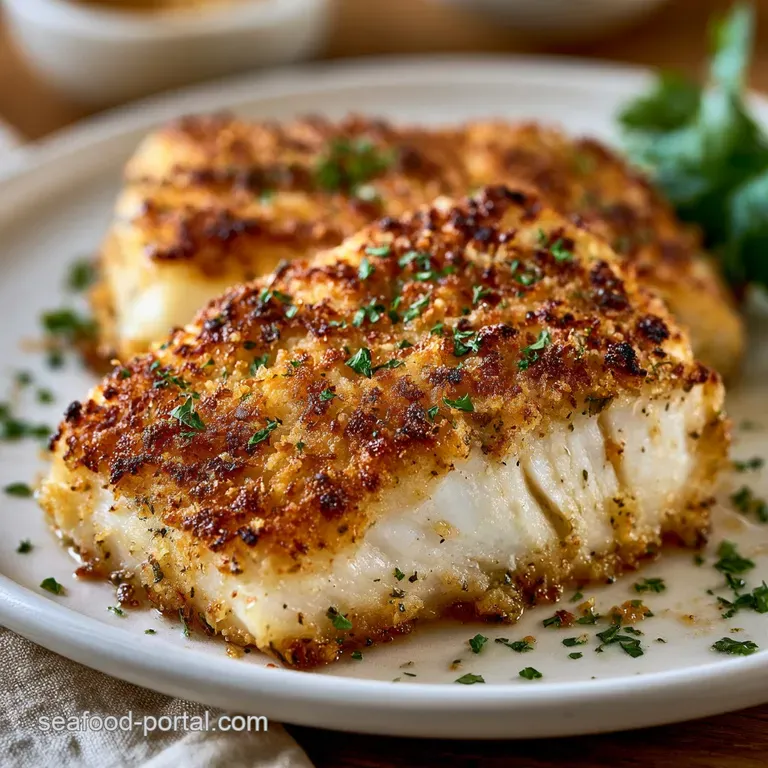 Flaky white fish fillets with a crunchy golden crust plated alongside steamed asparagus and a swirl of lemon butter.