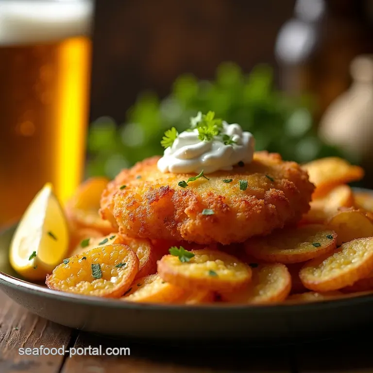 Crispy Beerbattered Cod with Chunky Tartare Chips presentation