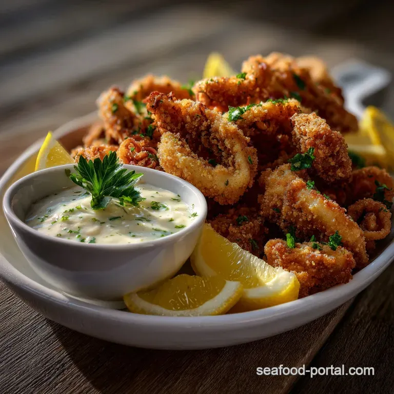 Crispy Calamari with Zesty Lemon Garlic: Tender Inside presentation