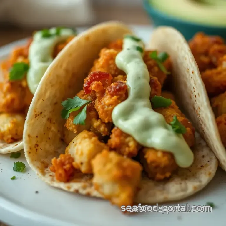 Crispy Cod Tail Tacos with Avocado Crema presentation