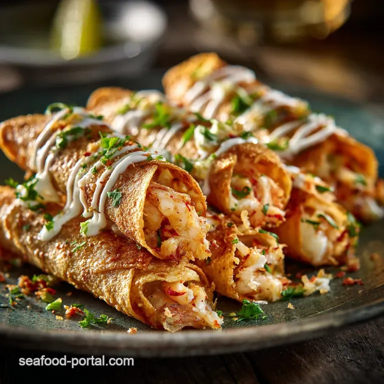 Crispy Crab And Shrimp Queso Taquitos with Zesty Lime Crema
