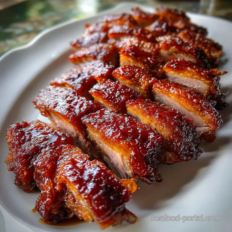 Elegant plate featuring tender duck breast, perfectly seared. Garnished with fresh cilantro and a drizzle of rich hoisin s...