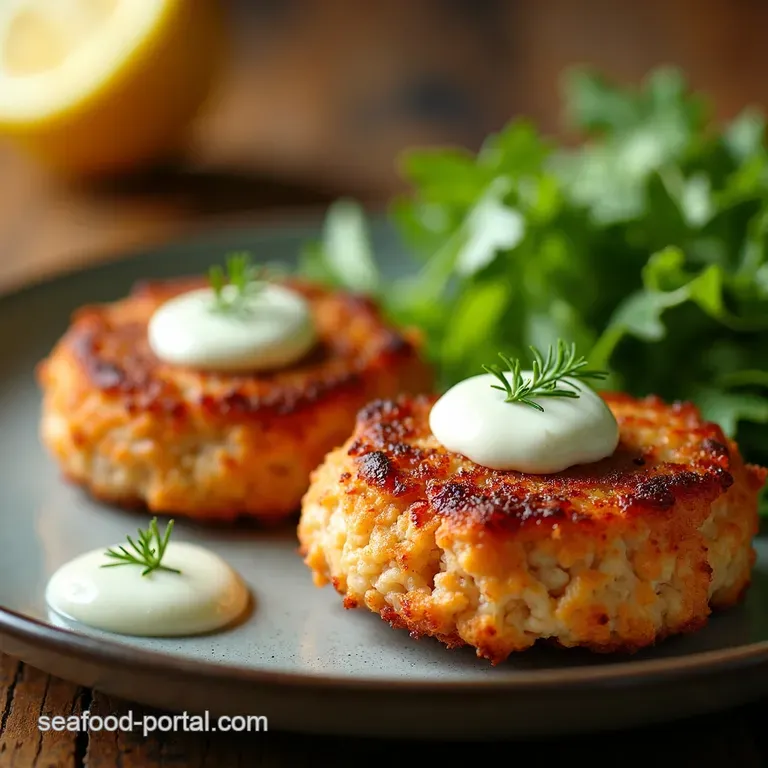 Crispy Fresh Salmon Cakes with Zesty LemonDill Aïoli presentation
